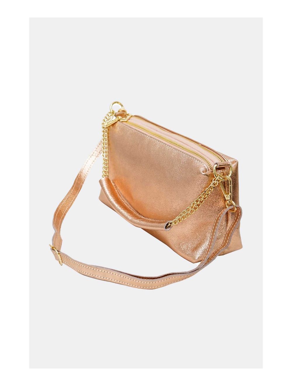 Tom&eva Sac Porté épaule En Croûte De Cuir Vachette Métalisé-DAPHNE METAL 4105-Rose Metal