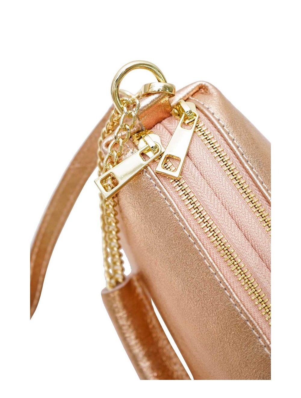 Tom&eva Sac Porté épaule En Croûte De Cuir Vachette Métalisé-DAPHNE METAL 4105-Rose Metal