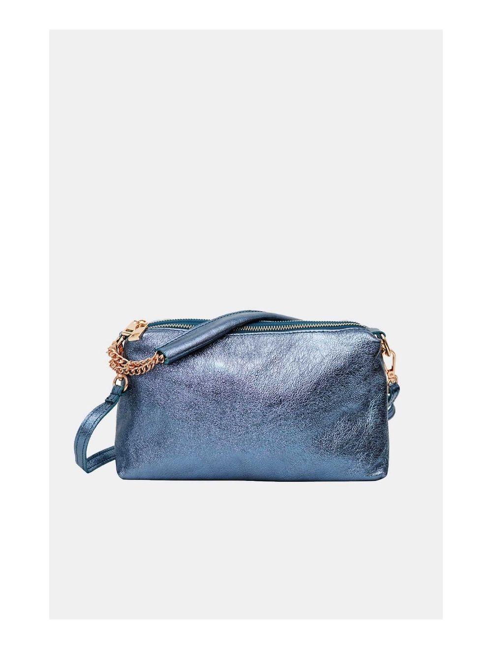 Tom&eva Sac Porté épaule En Croûte De Cuir Vachette Métalisé-DAPHNE METAL 4105-Bleu Metal