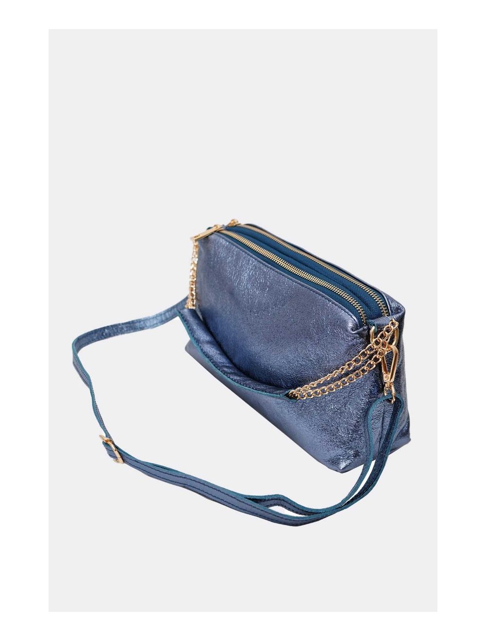 Tom&eva Sac Porté épaule En Croûte De Cuir Vachette Métalisé-DAPHNE METAL 4105-Bleu Metal
