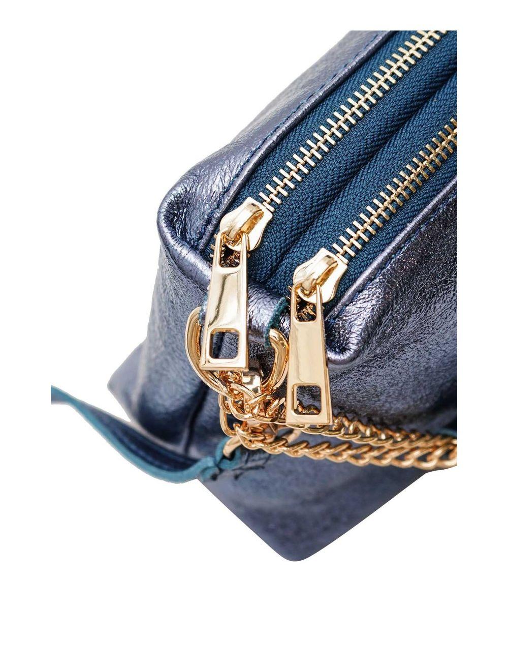 Tom&eva Sac Porté épaule En Croûte De Cuir Vachette Métalisé-DAPHNE METAL 4105-Bleu Metal