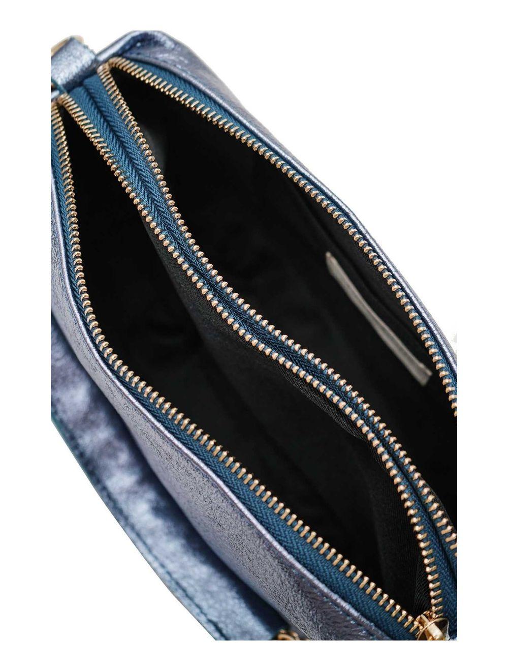 tom&eva Sac Porté épaule en Croûte de Cuir Vachette Métalisé-DAPHNE METAL 4105-Bleu Metal