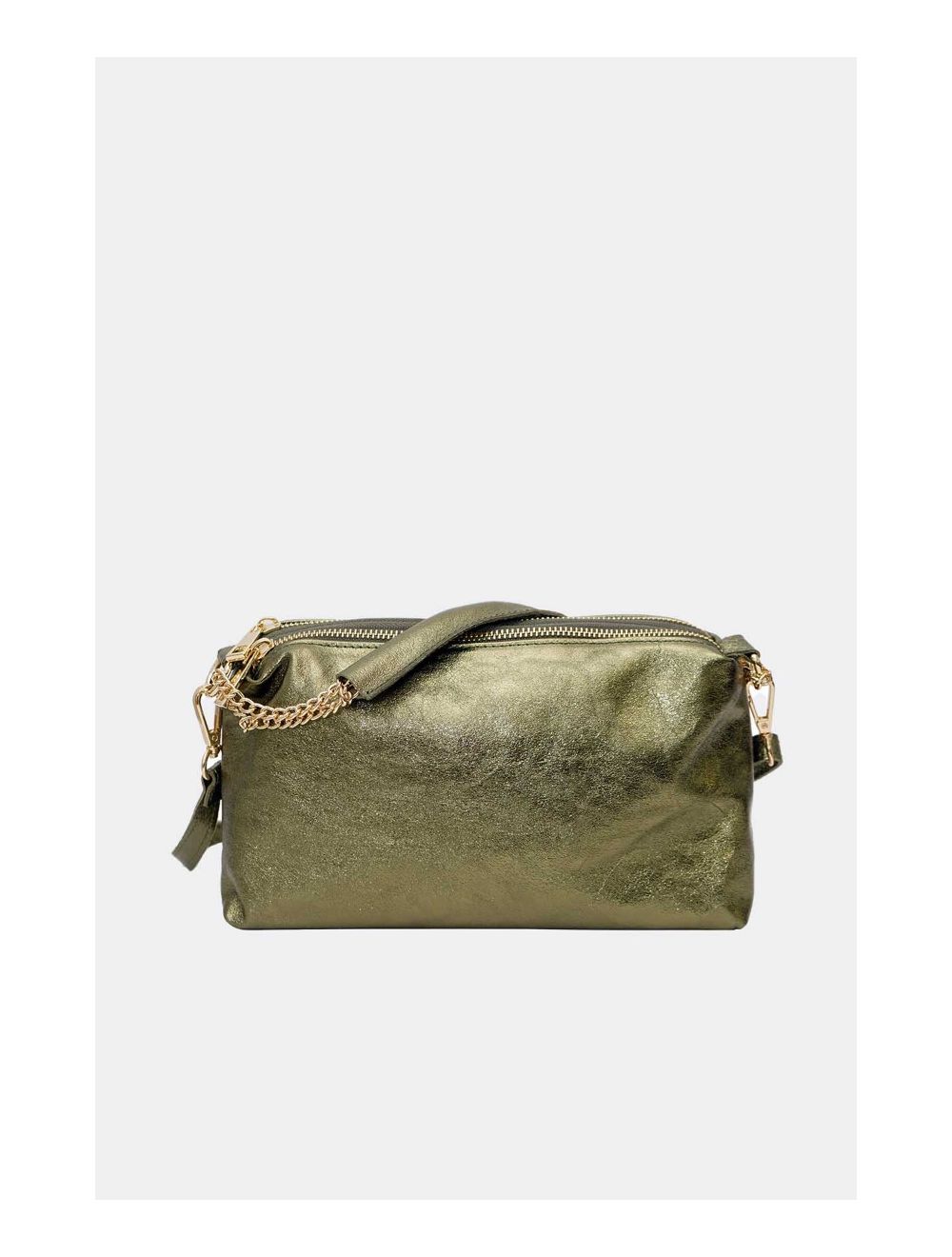 Tom&eva Sac Porté épaule En Croûte De Cuir Vachette Métalisé-DAPHNE METAL 4105-Khaki Metal