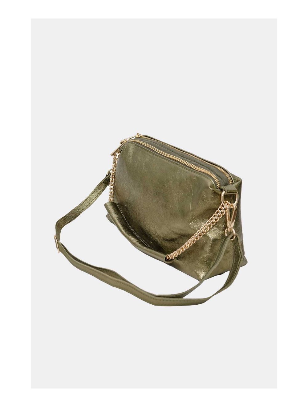 Tom&eva Sac Porté épaule En Croûte De Cuir Vachette Métalisé-DAPHNE METAL 4105-Khaki Metal