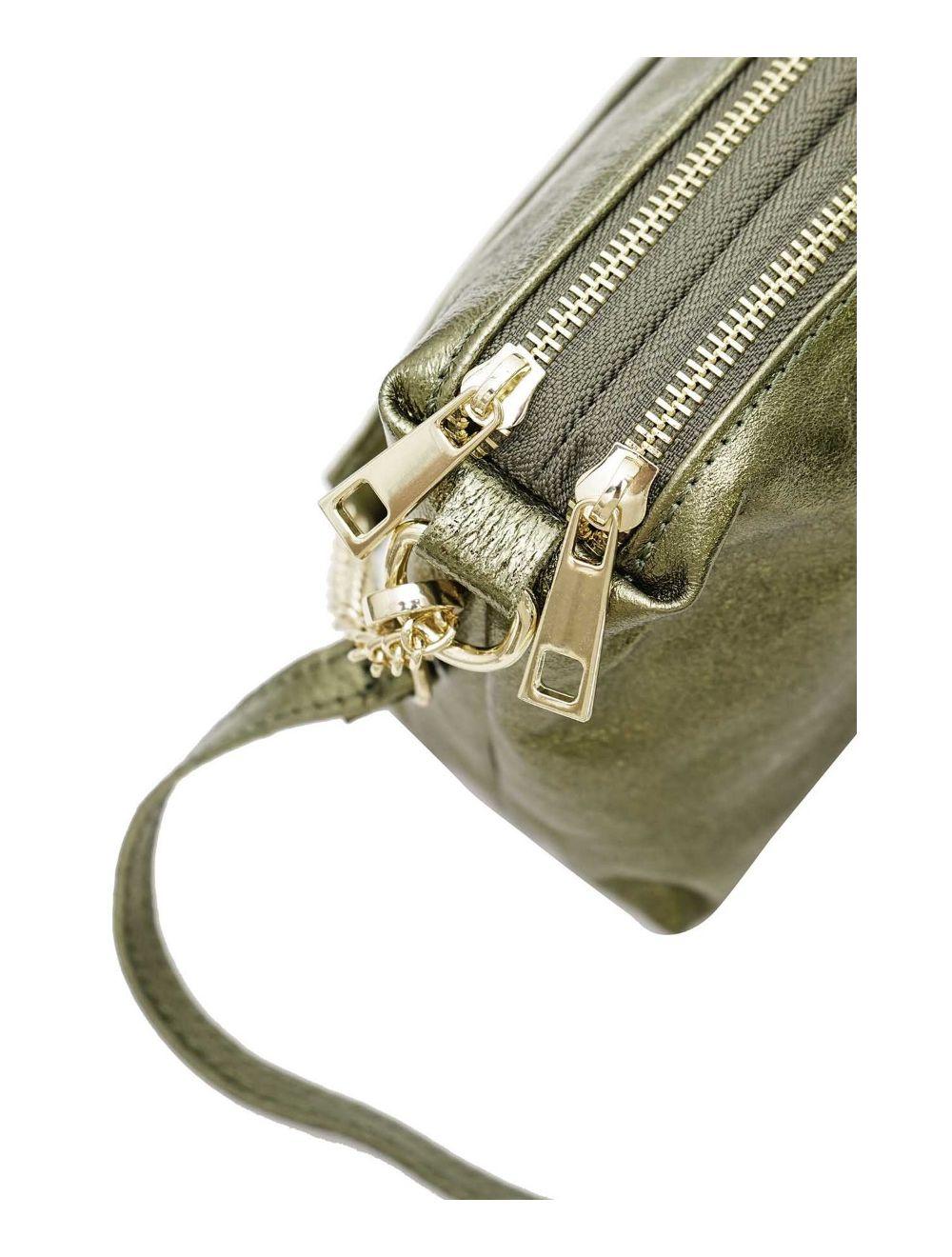 Tom&eva Sac Porté épaule En Croûte De Cuir Vachette Métalisé-DAPHNE METAL 4105-Khaki Metal