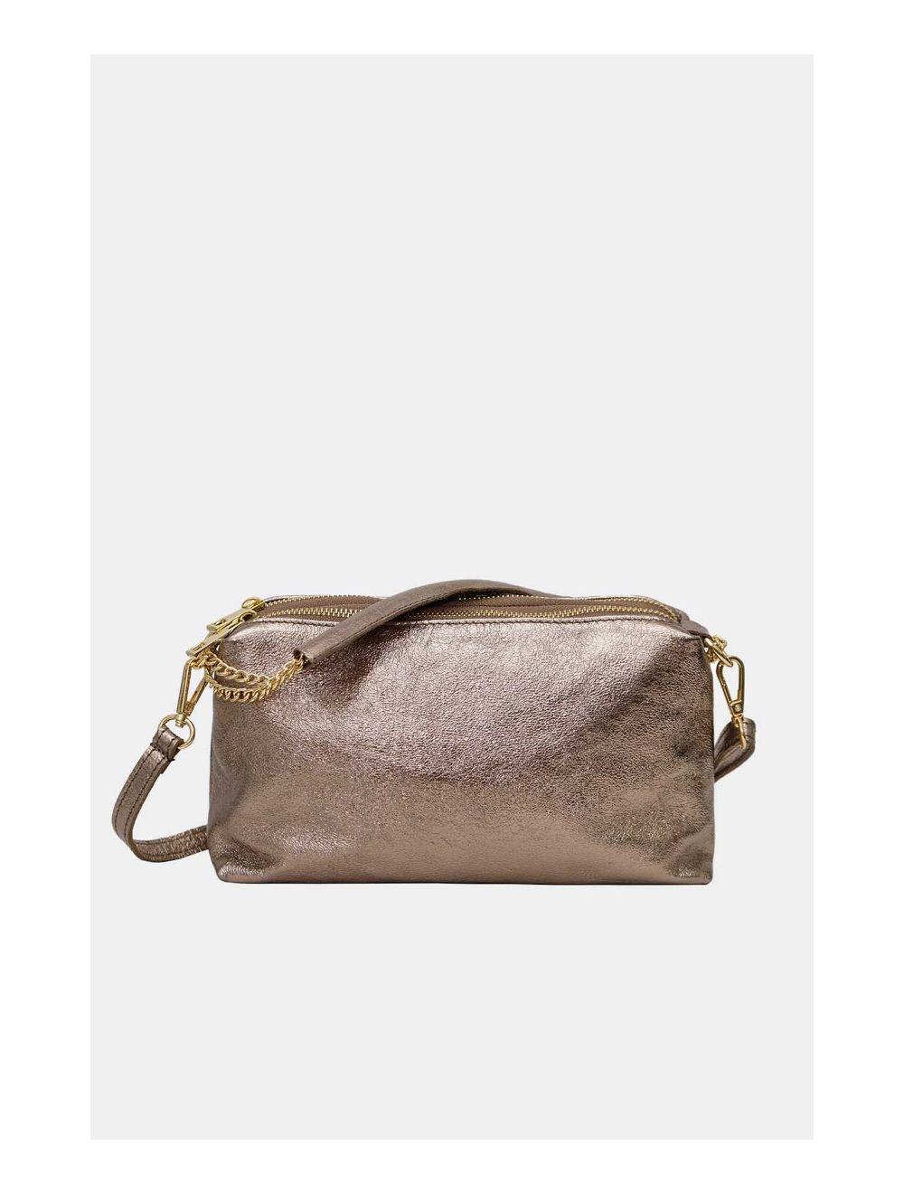 Tom&eva Sac Porté épaule En Croûte De Cuir Vachette Métalisé-DAPHNE METAL 4105-Etain