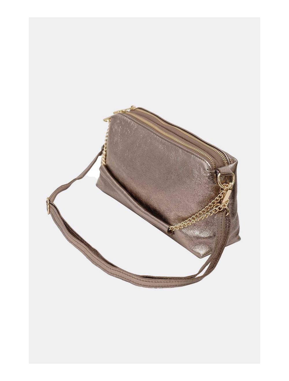 Tom&eva Sac Porté épaule En Croûte De Cuir Vachette Métalisé-DAPHNE METAL 4105-Etain