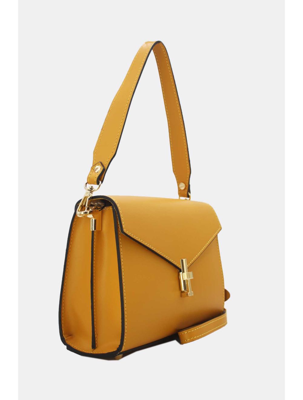 Tom&eva Sac Porté Épaule En Cuir Vachette Lisse Avec Porte-clé Papillon 24C-1773-Jaune