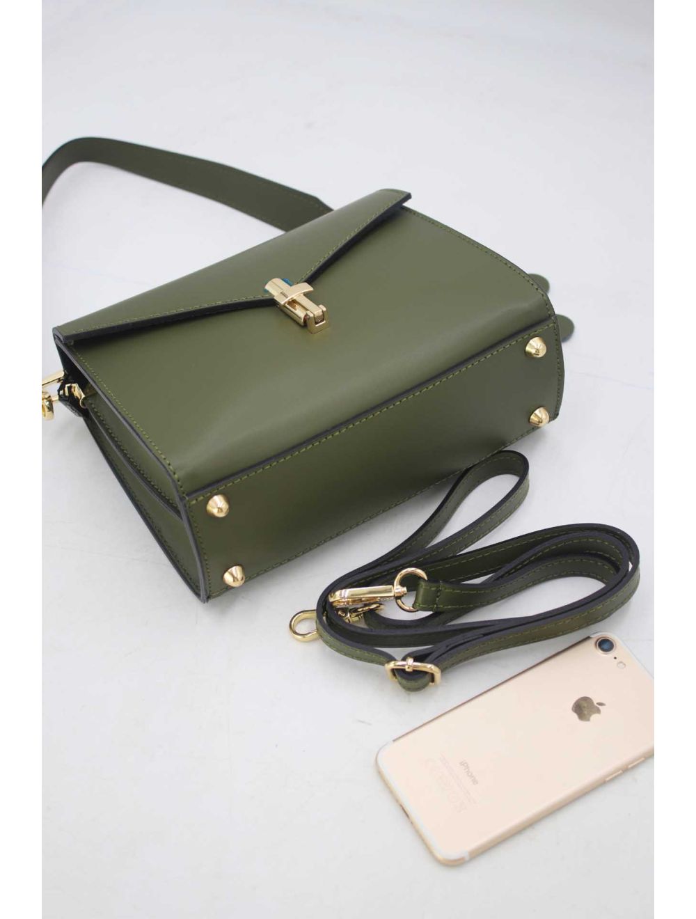 Tom&eva Sac Porté Épaule En Cuir Vachette Lisse Avec Porte-clé Papillon 24C-1773-Vert Foncé