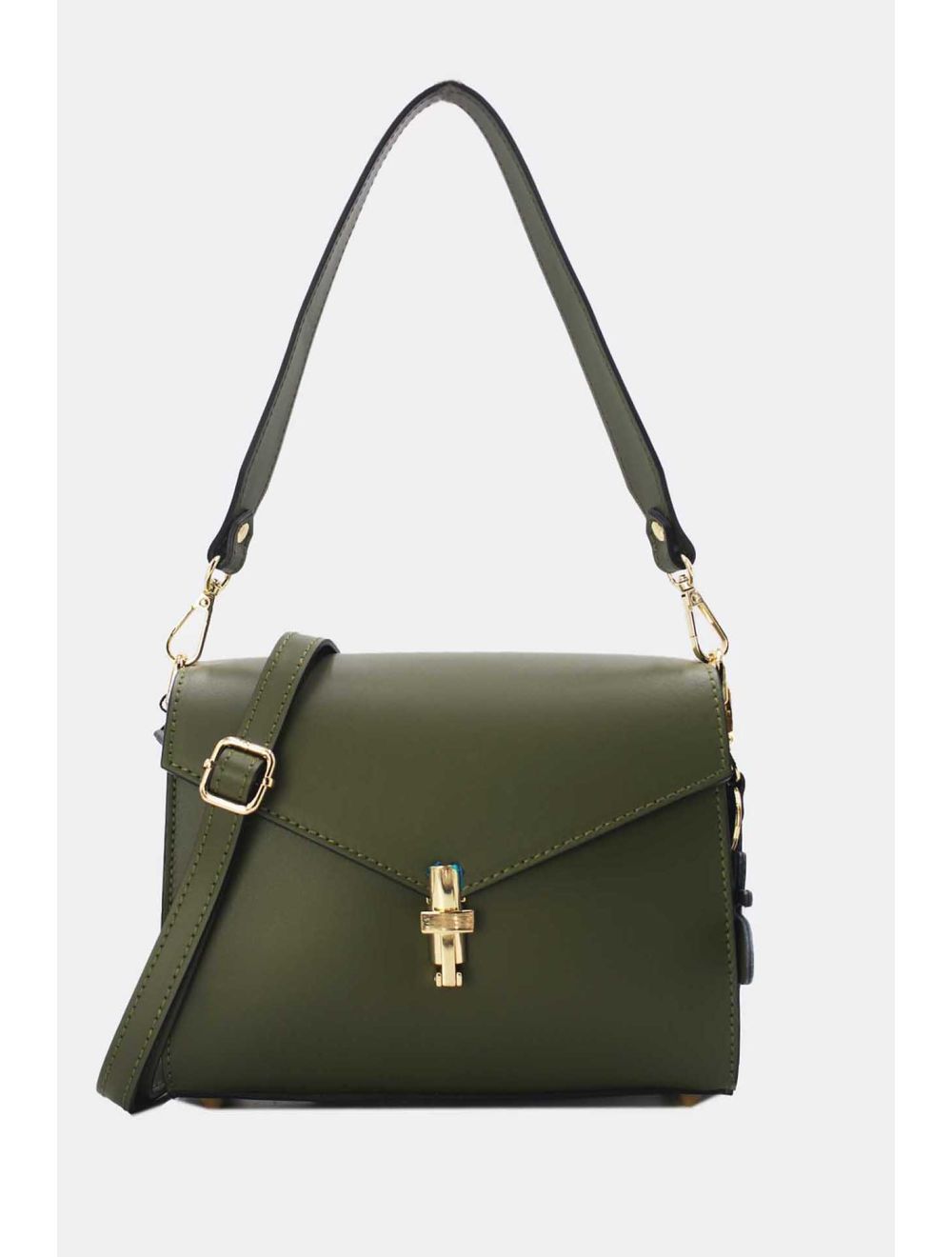 tom&eva Sac Porté Épaule En Cuir Vachette Lisse Avec Porte-clé Papillon 24C-1773-Vert Foncé