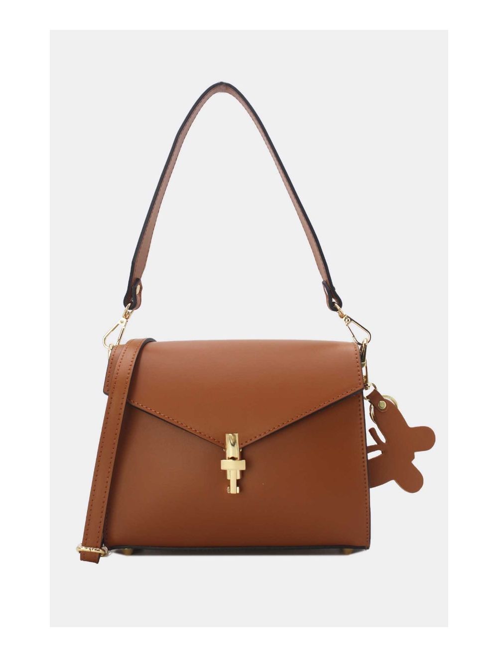 Tom&eva Sac Porté Épaule En Cuir Vachette Lisse Avec Porte-clé Papillon 24C-1773-Marron