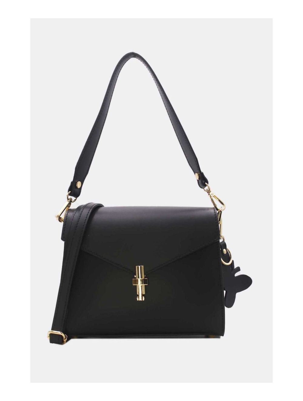 tom&eva Sac Porté Épaule En Cuir Vachette Lisse Avec Porte-clé Papillon 24C-1773-Noir