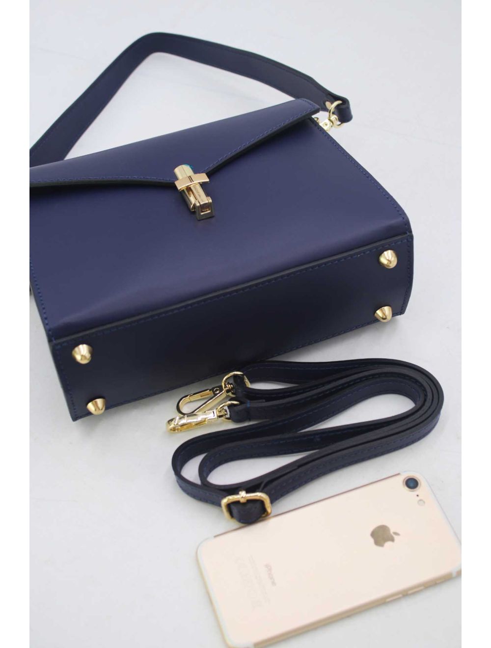 Tom&eva Sac Porté Épaule En Cuir Vachette Lisse Avec Porte-clé Papillon 24C-1773-Navy