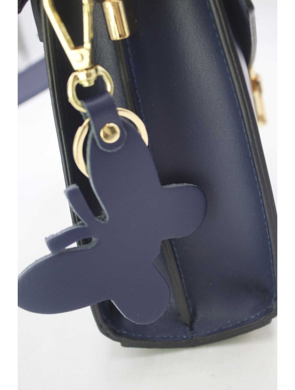 Tom&eva Sac Porté Épaule En Cuir Vachette Lisse Avec Porte-clé Papillon 24C-1773-Navy