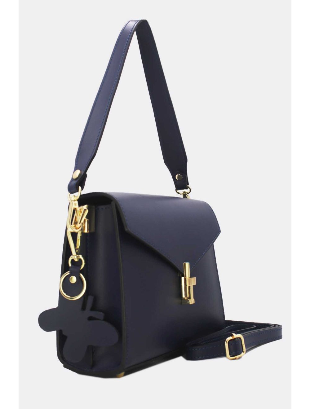 tom&eva Sac Porté Épaule En Cuir Vachette Lisse Avec Porte-clé Papillon 24C-1773-Navy