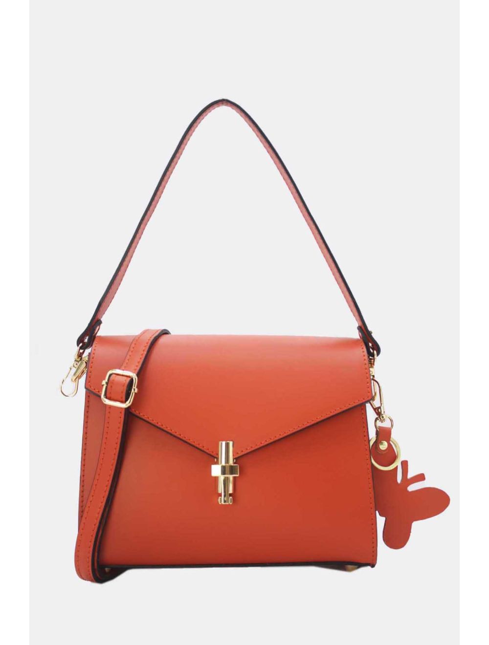 Tom&eva Sac Porté Épaule En Cuir Vachette Lisse Avec Porte-clé Papillon 24C-1773-Orange