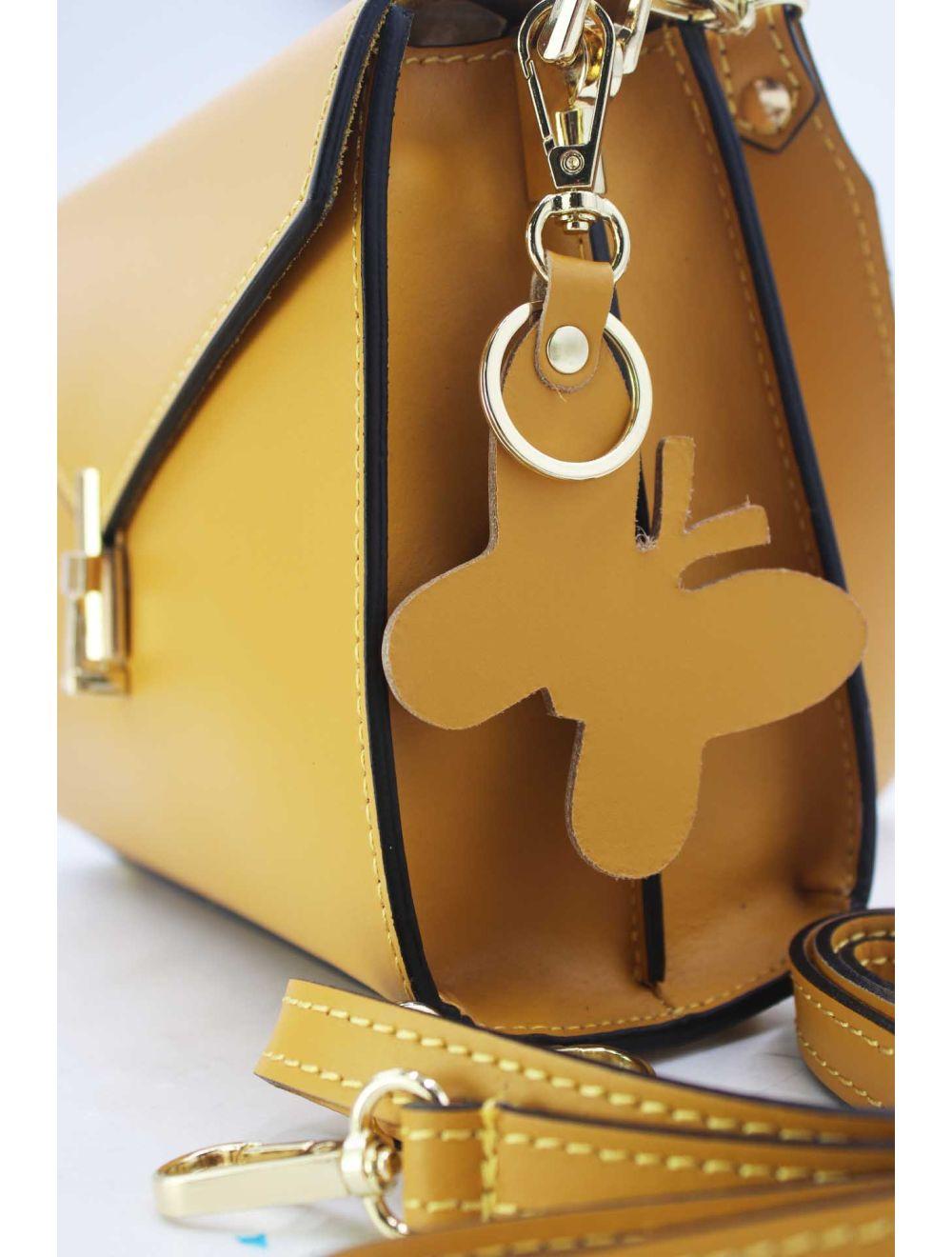 tom&eva Sac Porté Épaule En Cuir Vachette Lisse Avec Porte-clé Papillon 24C-1773-Jaune