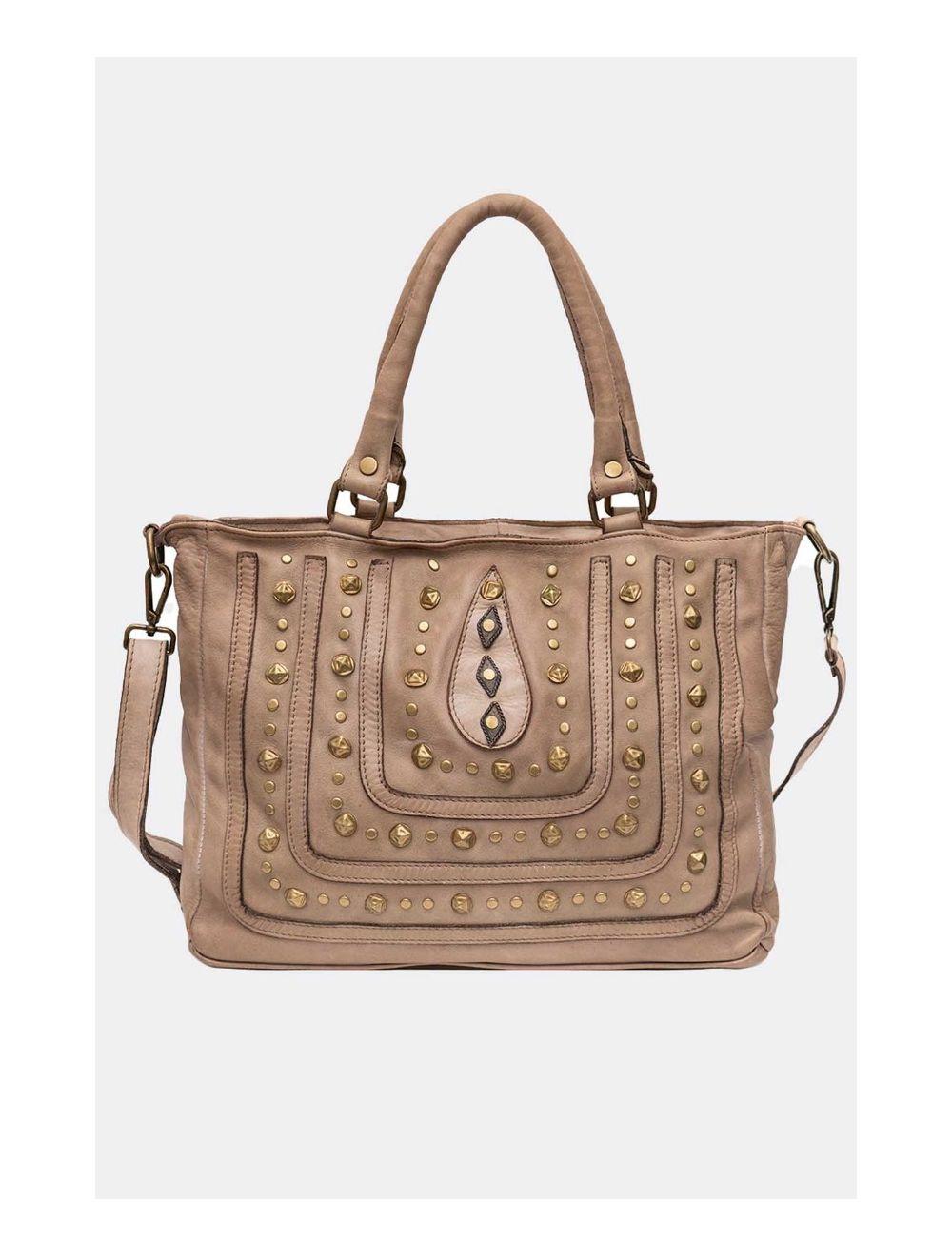 Tom&eva Sac Porté Épaule En Cuir Vachette Motif Clouté CASTILLE 4116-Camel