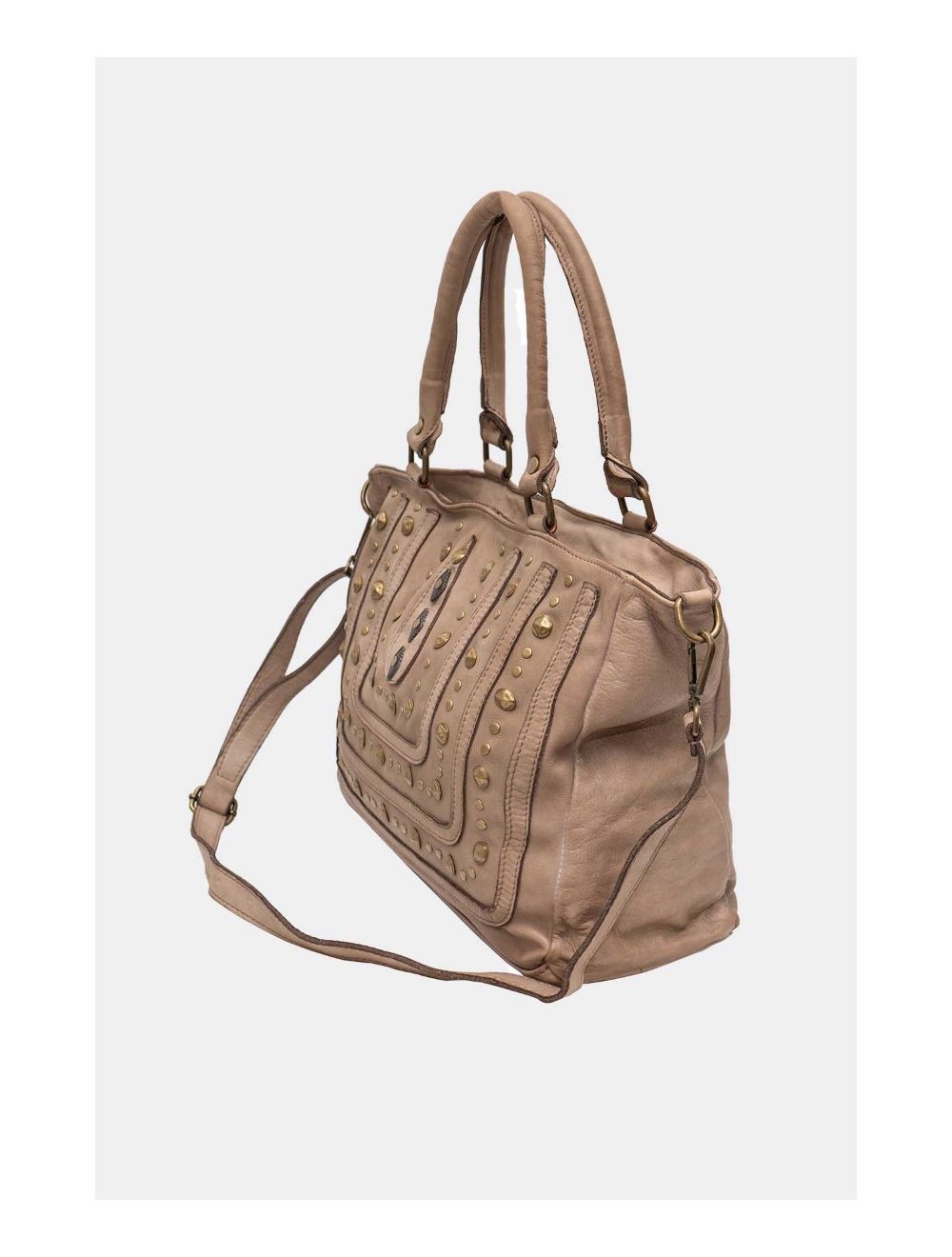 Tom&eva Sac Porté Épaule En Cuir Vachette Motif Clouté CASTILLE 4116-Camel