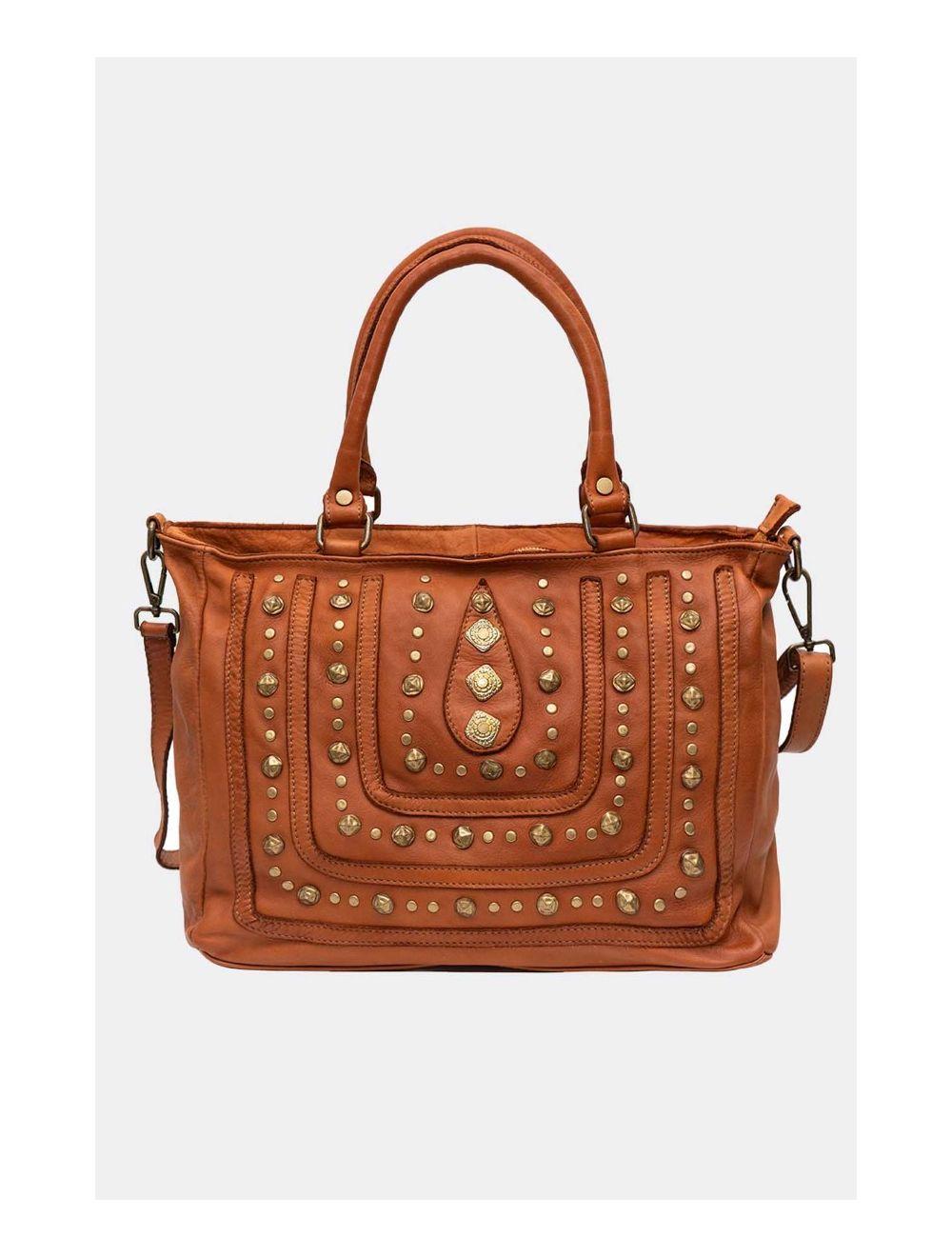 Tom&eva Sac Porté Épaule En Cuir Vachette Motif Clouté CASTILLE 4116-Taupe