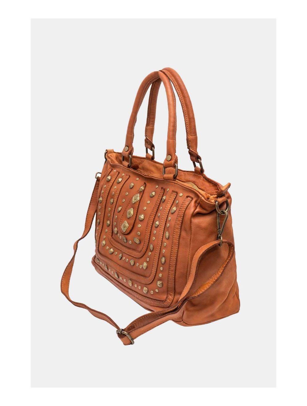 Tom&eva Sac Porté Épaule En Cuir Vachette Motif Clouté CASTILLE 4116-Taupe