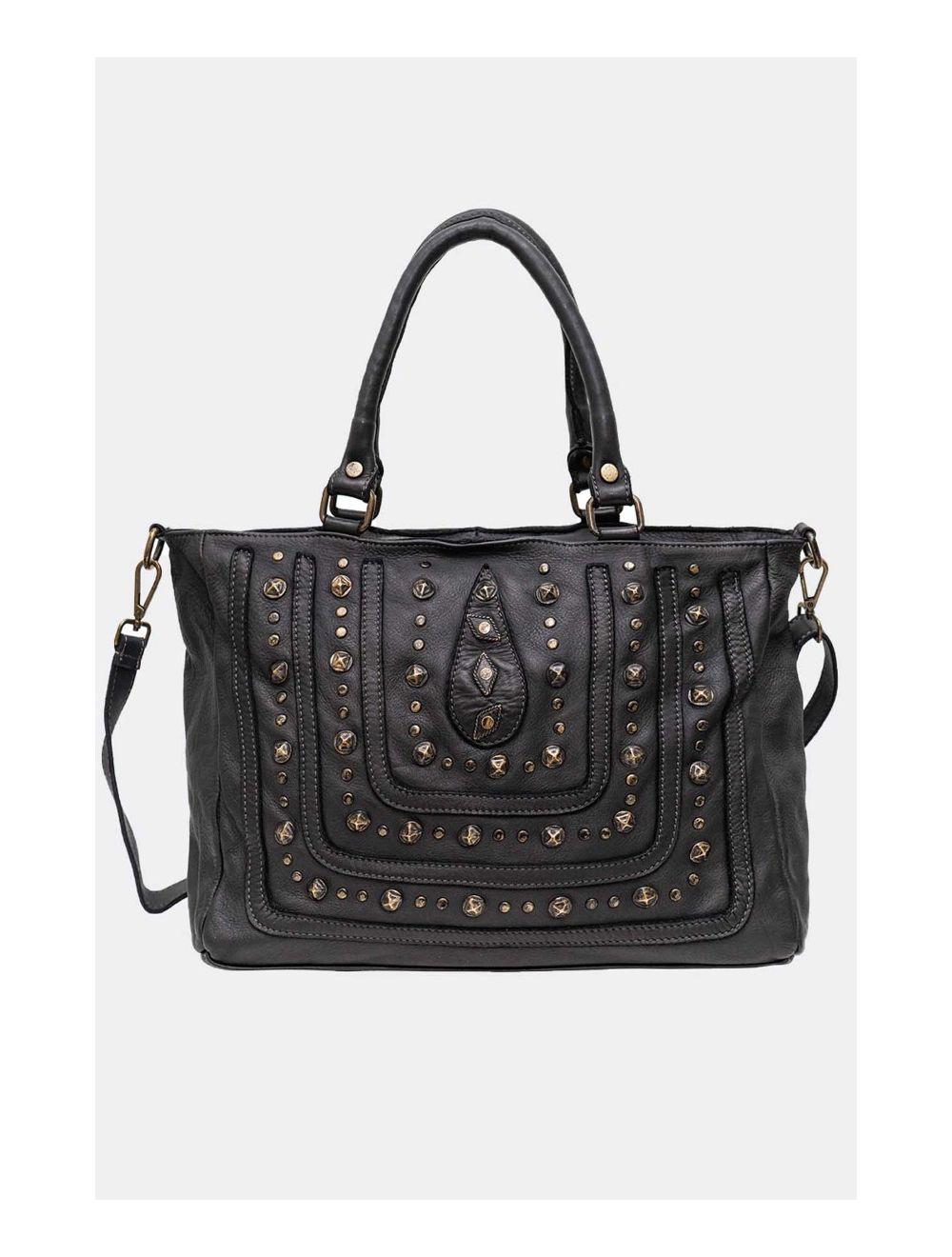 Tom&eva Sac Porté Épaule En Cuir Vachette Motif Clouté CASTILLE 4116-Noir