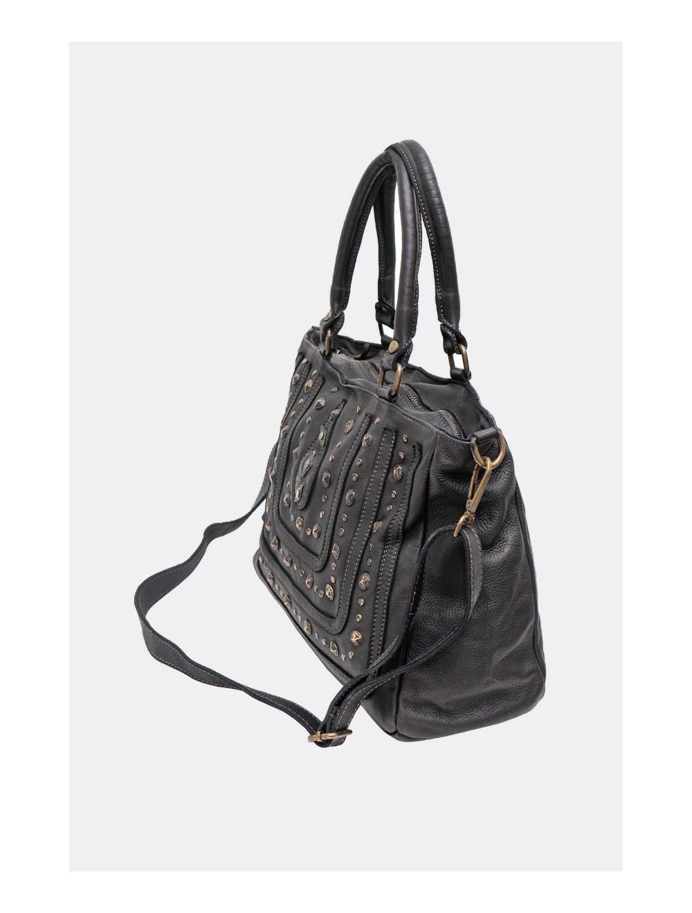 Tom&eva Sac Porté Épaule En Cuir Vachette Motif Clouté CASTILLE 4116-Noir