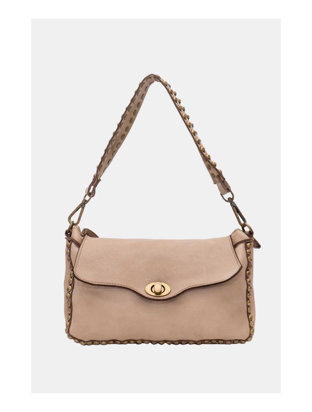 Tom&eva Sac Porté Épaule En Cuir Vachette Style Vintage Clouté MELISSA 4118-Taupe