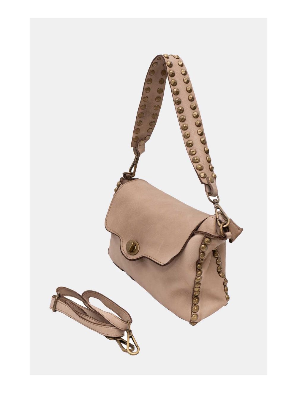Tom&eva Sac Porté Épaule En Cuir Vachette Style Vintage Clouté MELISSA 4118-Taupe