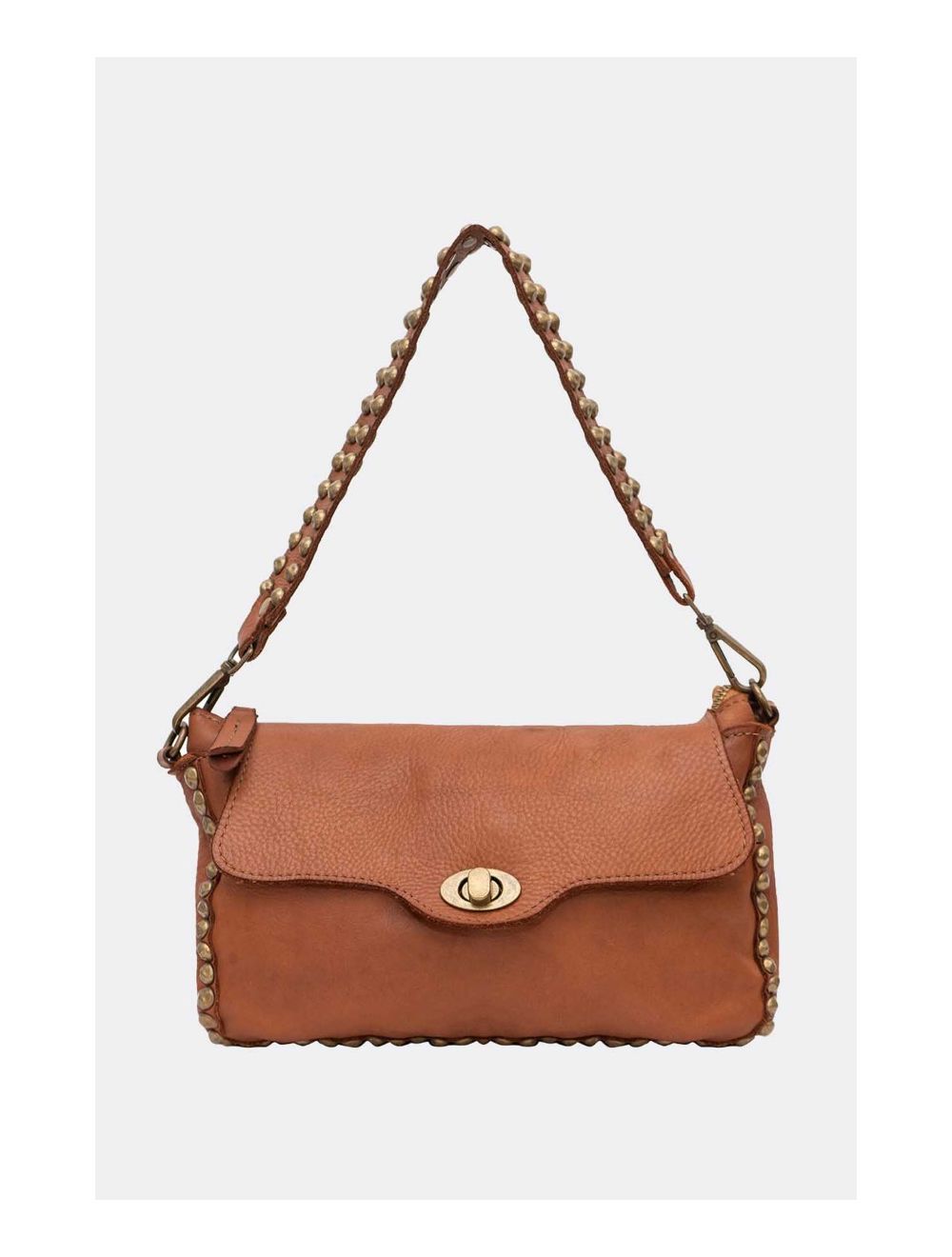 Tom&eva Sac Porté Épaule En Cuir Vachette Style Vintage Clouté MELISSA 4118-Camel
