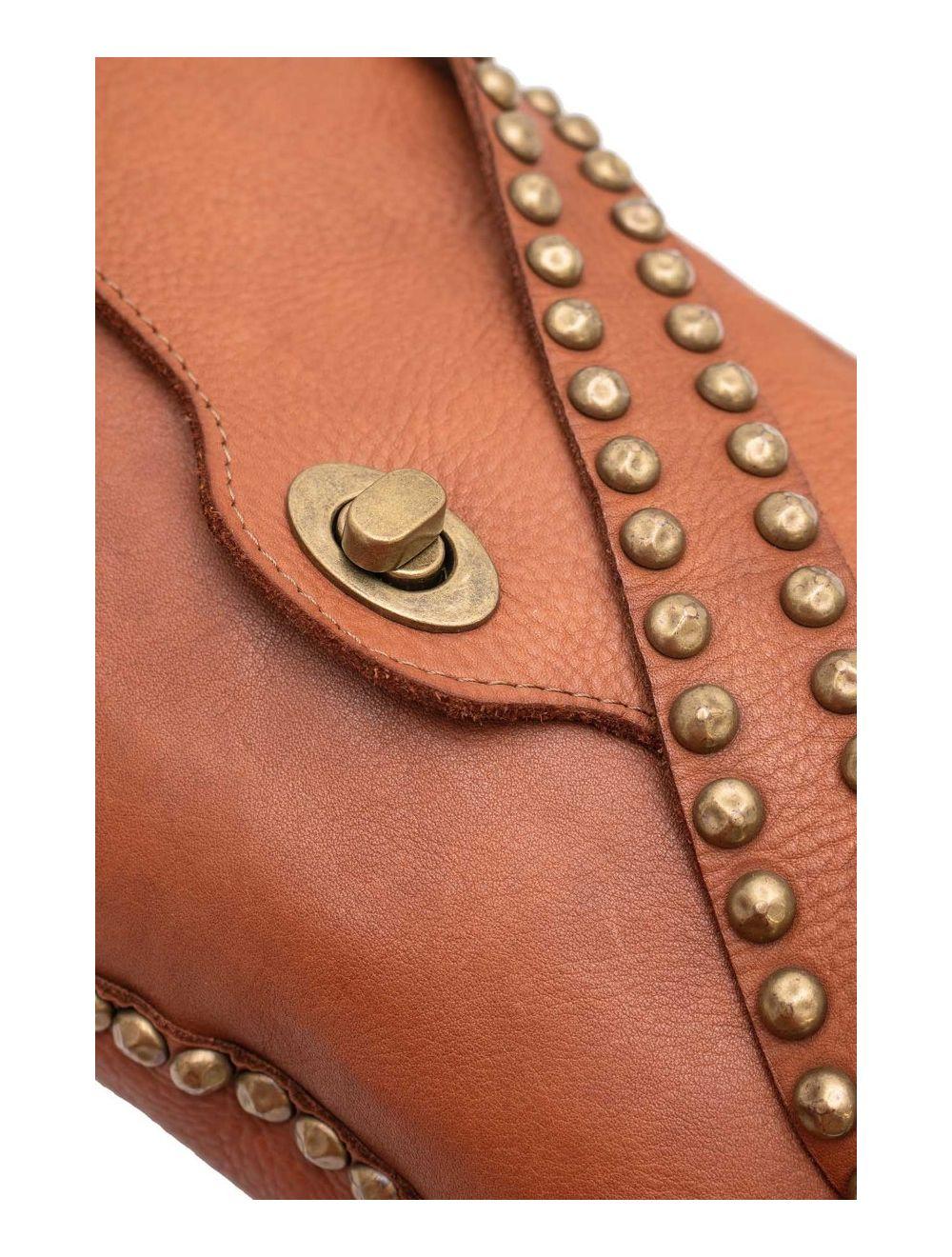 Tom&eva Sac Porté Épaule En Cuir Vachette Style Vintage Clouté MELISSA 4118-Camel