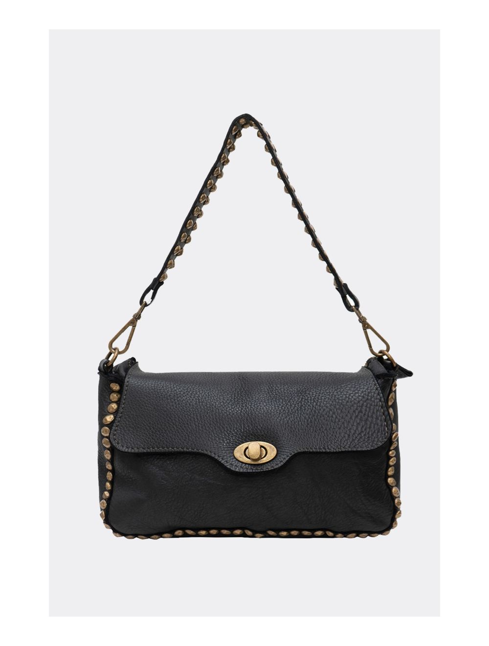 Tom&eva Sac Porté Épaule En Cuir Vachette Style Vintage Clouté MELISSA 4118-Noir