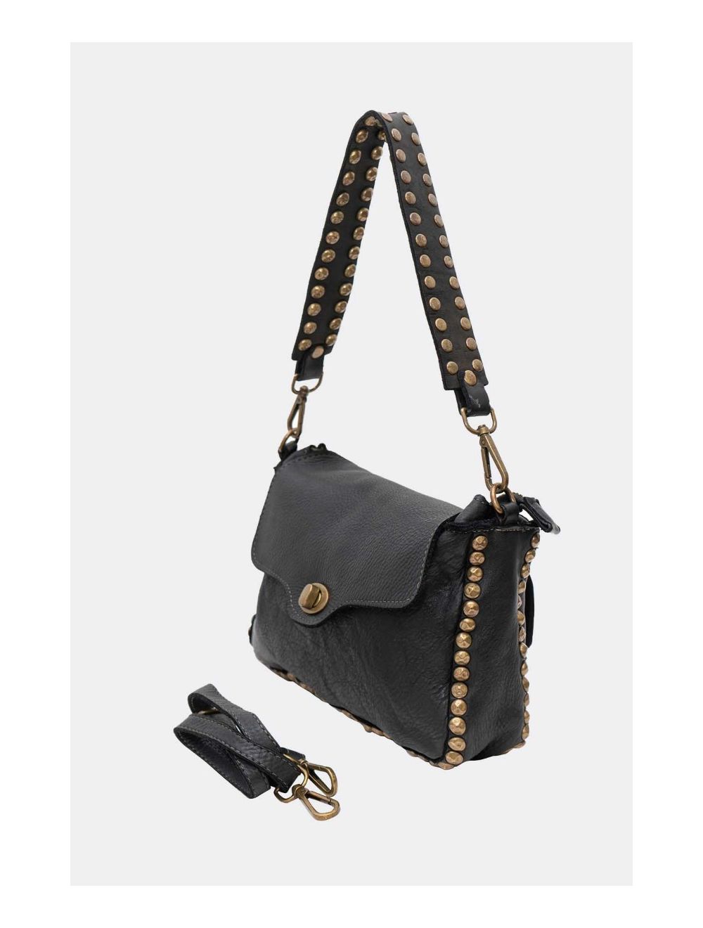 Tom&eva Sac Porté Épaule En Cuir Vachette Style Vintage Clouté MELISSA 4118-Noir