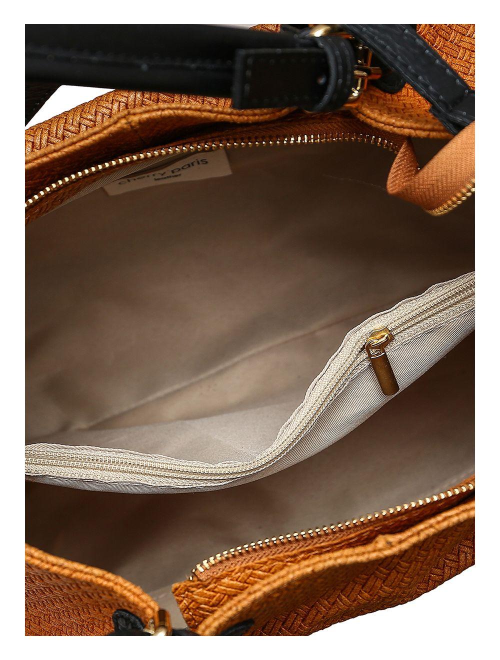 Tom&eva Sac Porté Epaule Et Main Croûte De Cuir Vachette Motif Tressé EMILIA 4036-CAMEL