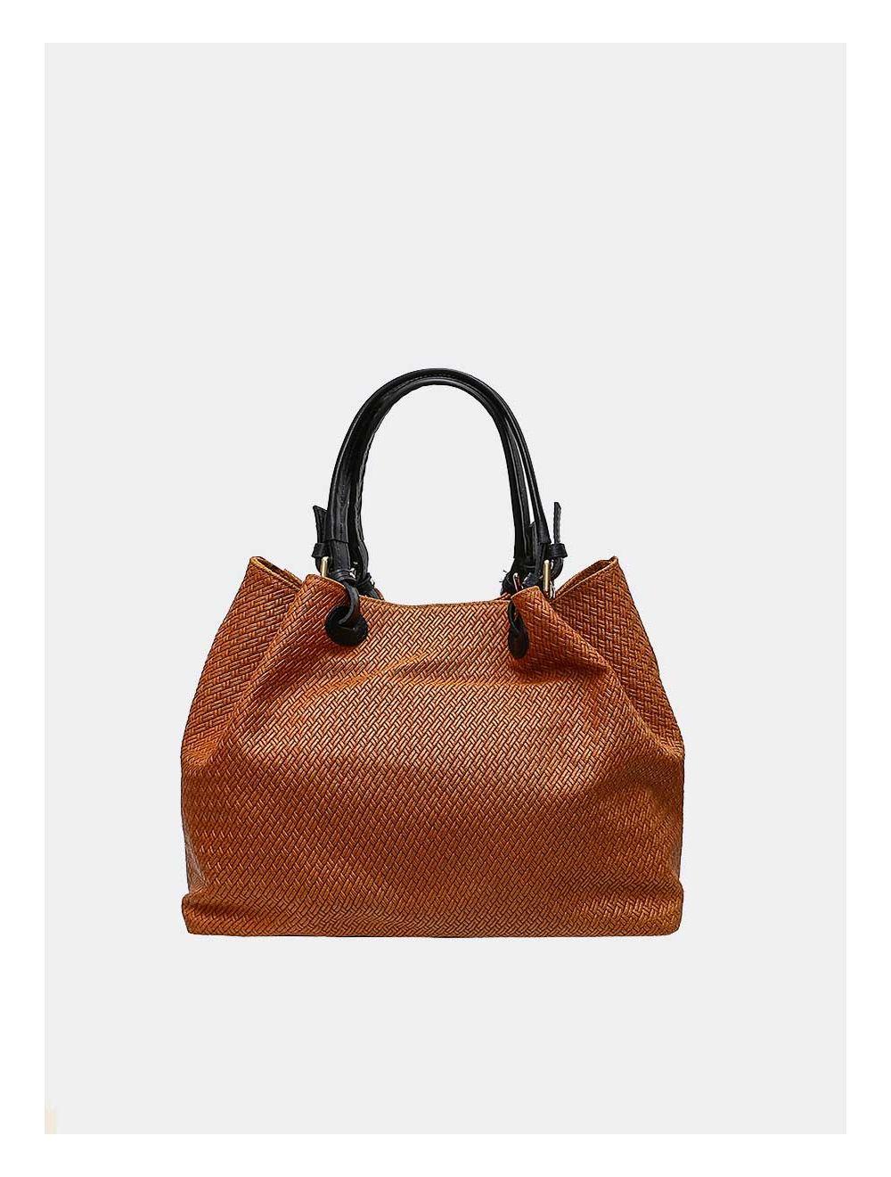 tom&eva Sac Porté Epaule Et Main Croûte de Cuir Vachette Motif Tressé EMILIA 4036-CAMEL