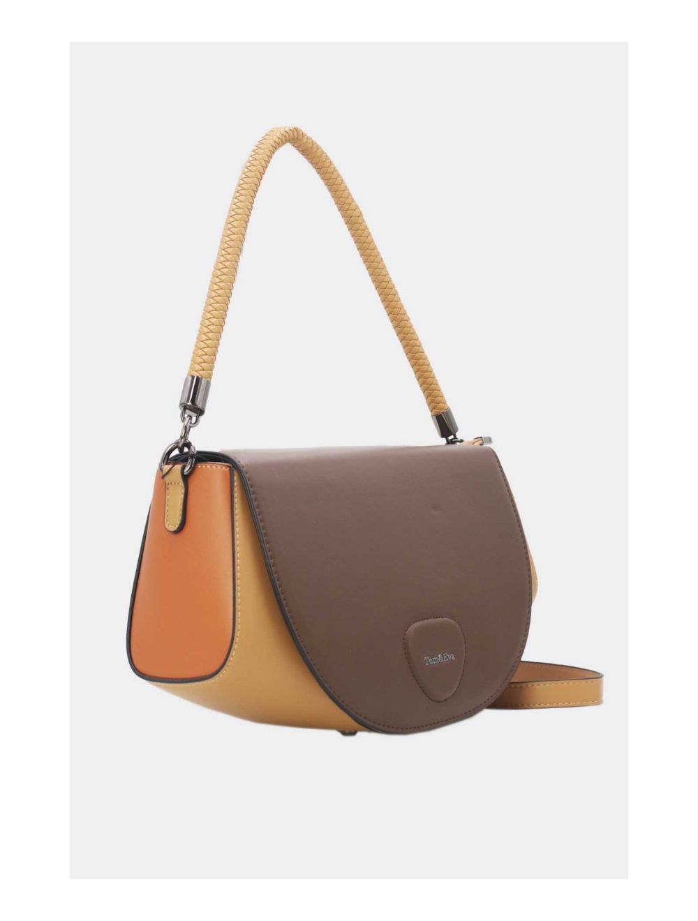 Tom&eva Sac Porté Épaule Tricolore 24B-6012-Apricot/Brown/Coffee