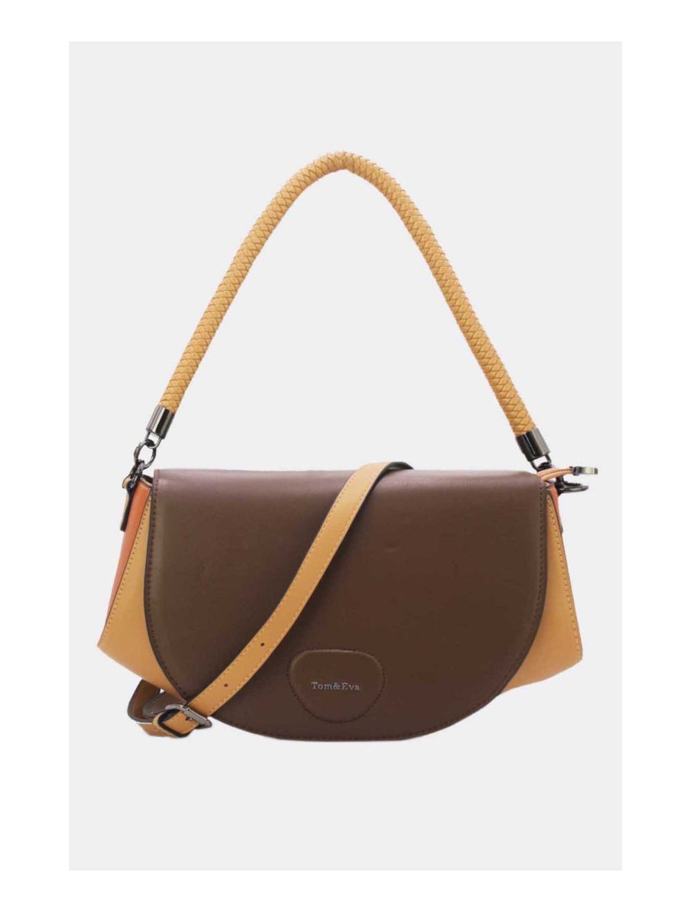 tom&eva Sac Porté Épaule Tricolore 24B-6012-Apricot/Brown/Coffee
