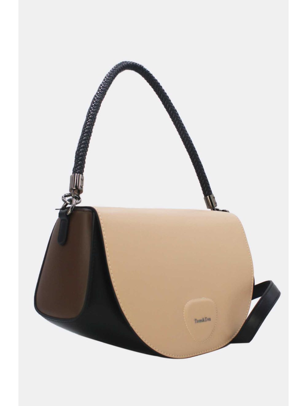 Tom&eva Sac Porté Épaule Tricolore 24B-6012-Black/Coffee/Khaki