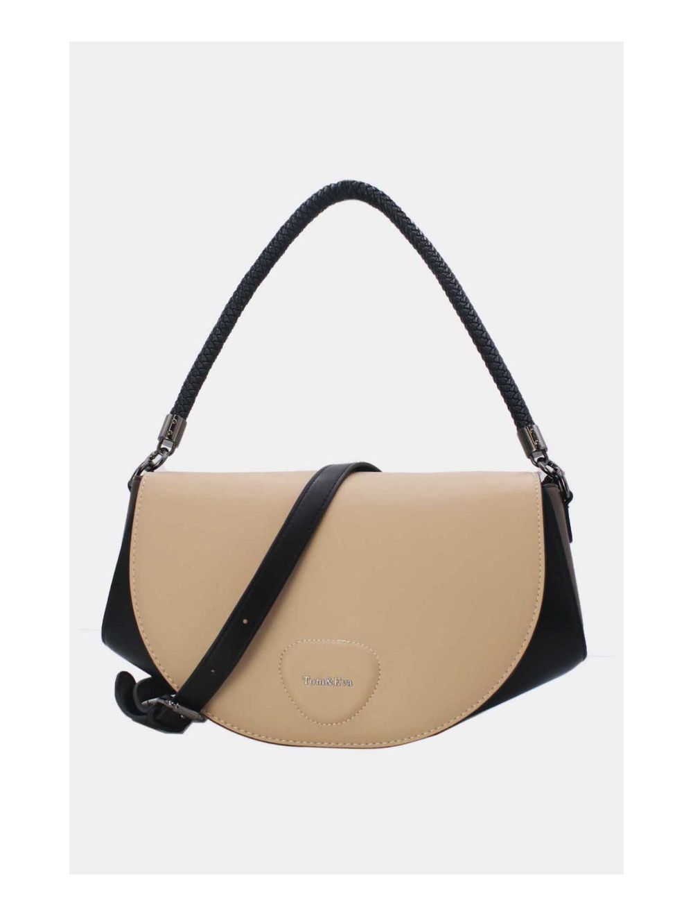 tom&eva Sac Porté Épaule Tricolore 24B-6012-Black/Coffee/Khaki