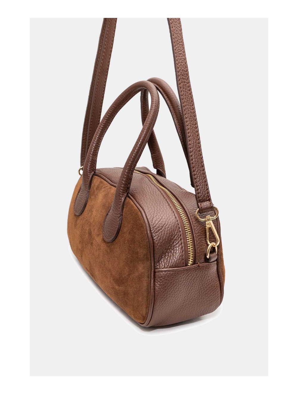 Tom&eva Sac Porté Main En Croûte Cuir Vachette Suède Et En Cuir Vachette Grainée 4158 ARIELLE SUEDE-Marron