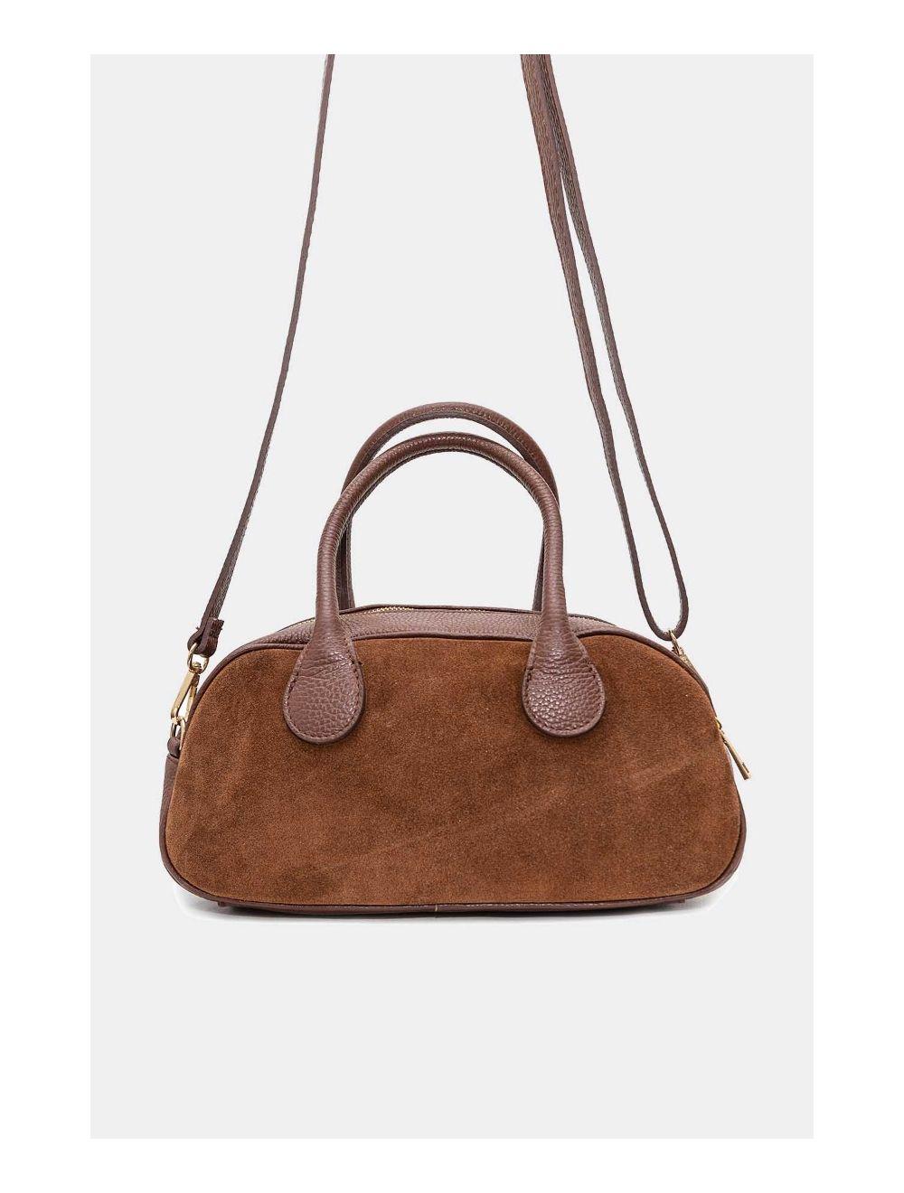 Tom&eva Sac Porté Main En Croûte Cuir Vachette Suède Et En Cuir Vachette Grainée 4158 ARIELLE SUEDE-Marron