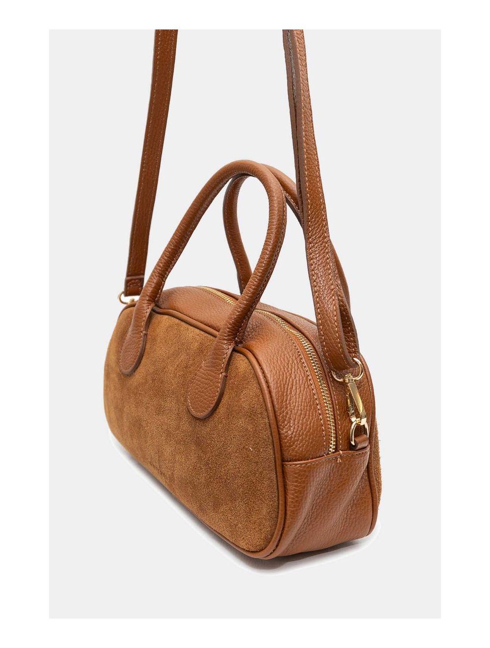 Tom&eva Sac Porté Main En Croûte Cuir Vachette Suède Et En Cuir Vachette Grainée 4158 ARIELLE SUEDE-Cognac