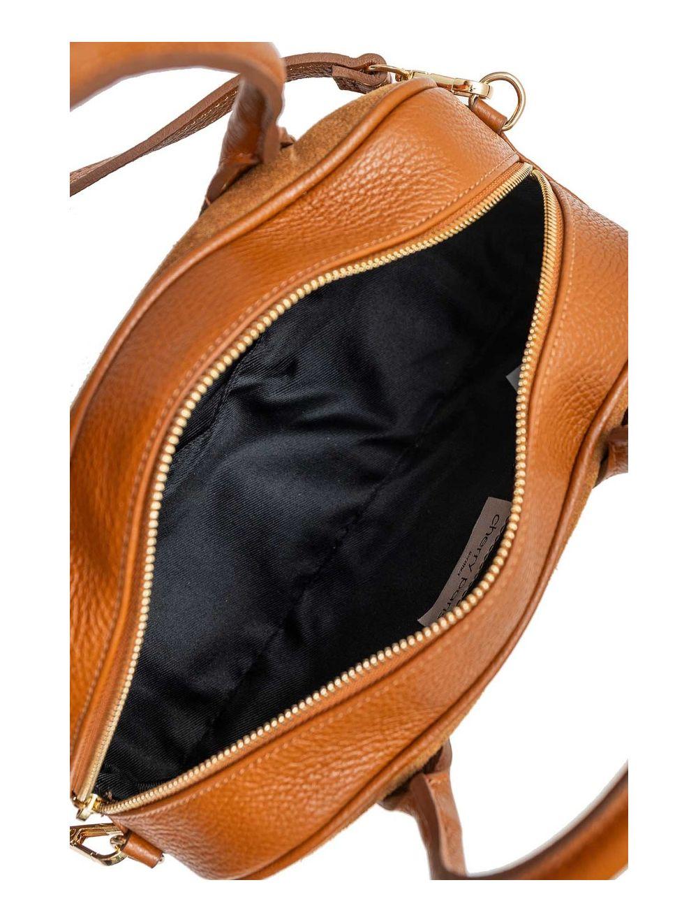 tom&eva Sac Porté Main En Croûte Cuir Vachette Suède et En Cuir Vachette Grainée 4158 ARIELLE SUEDE-Cognac