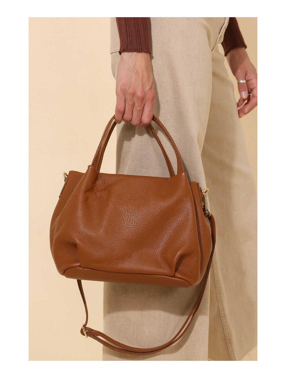 Tom&eva Sac Porté Main En Croûte De Cuir De Vachette Grainé 4060B CLELIA-Cognac
