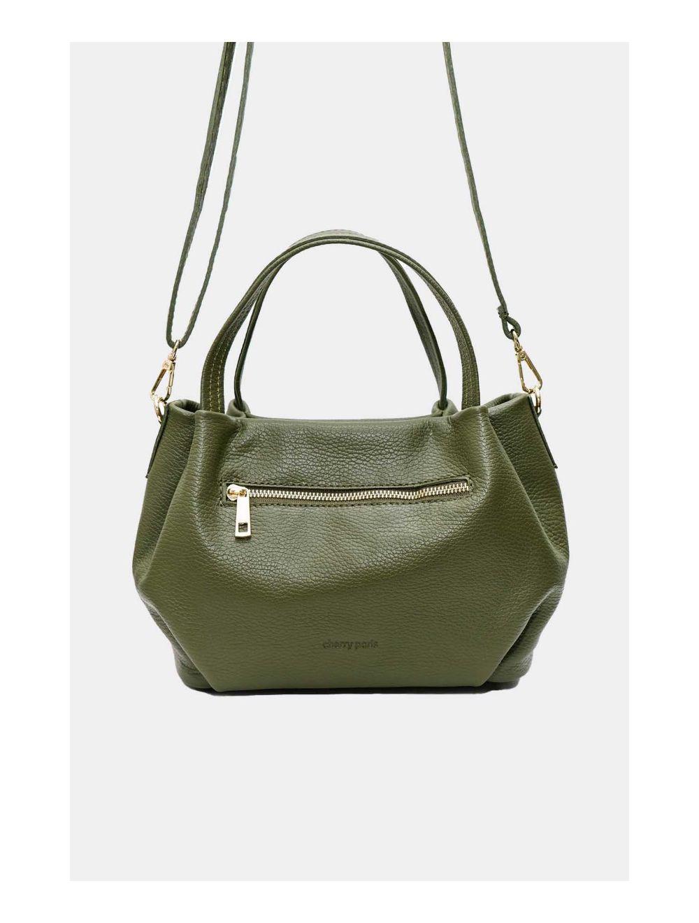 Tom&eva Sac Porté Main En Croûte De Cuir De Vachette Grainé 4060B CLELIA-Kaki