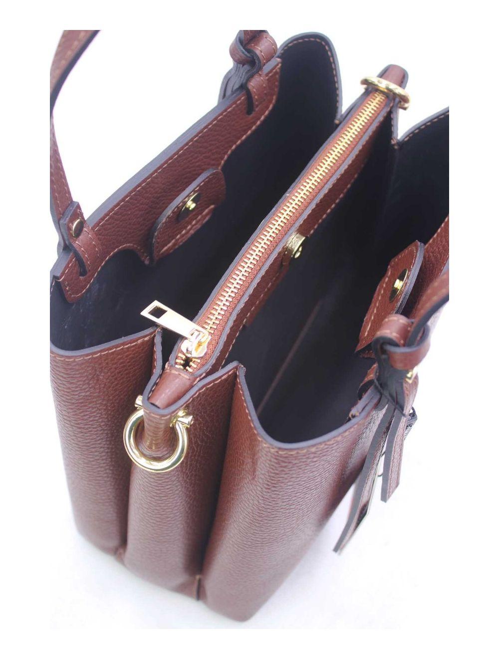 tom&eva Sac Porté Main en Croûte de Cuir de Vachette Grainée 24C-6344-Café