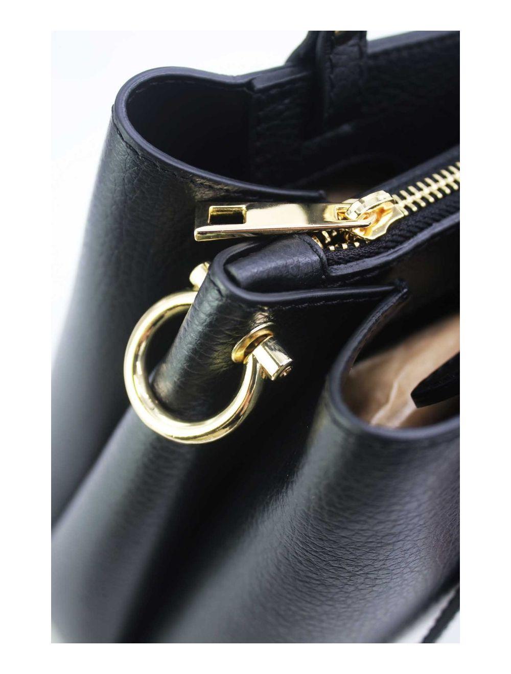 tom&eva Sac Porté Main en Croûte de Cuir de Vachette Grainée 24C-6344-Noir