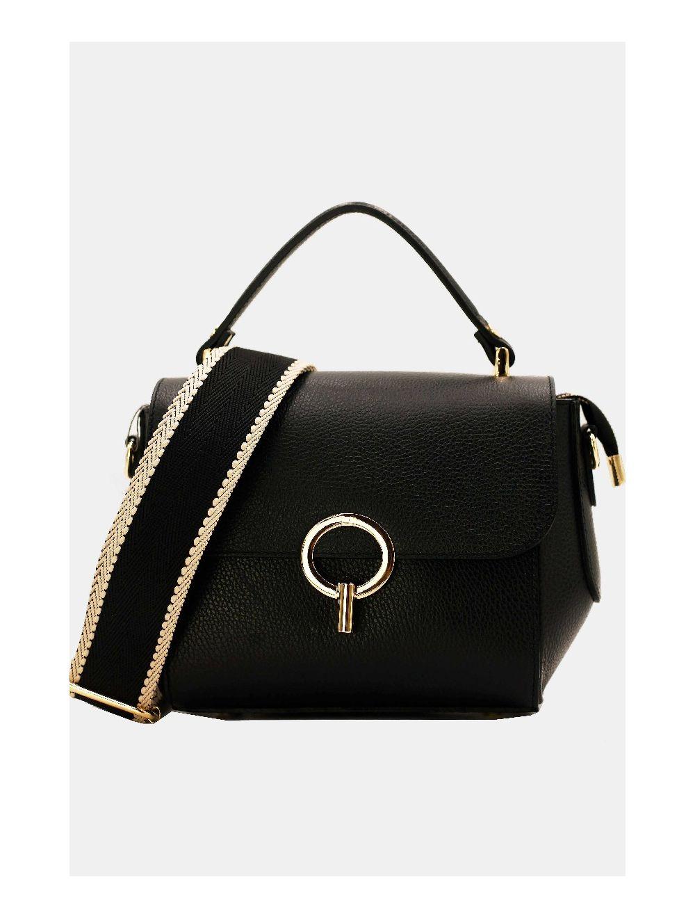 tom&eva Sac Porté Main en Croûte de Cuir de Vachette Grainée 24C-930-Noir