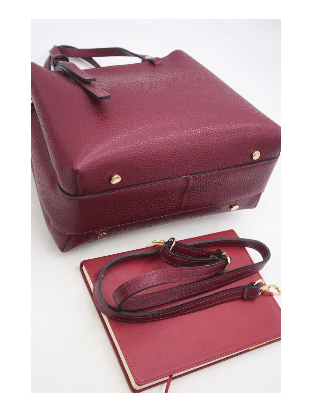 tom&eva Sac Porté Main en Croûte de Cuir de Vachette Grainée 24C-6344-Bordeaux