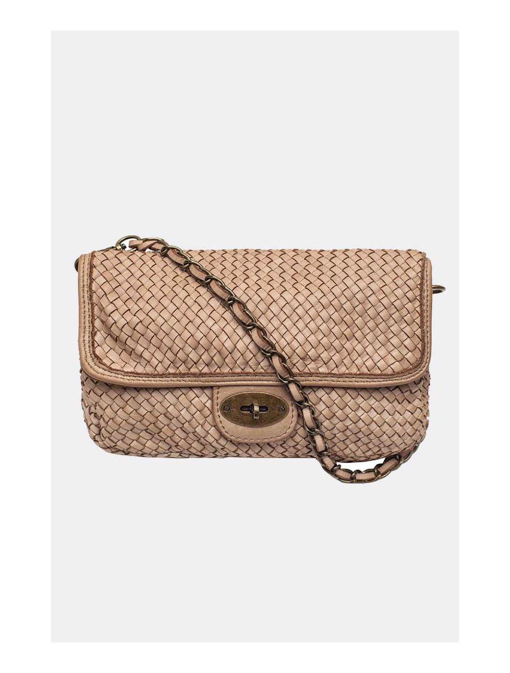 Tom&eva Sac Porté Main En Cuir Vachette Style Vintage Tressé LEOPOLDINE 4070-taupe